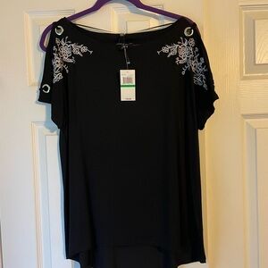 Cable & Gauge Black Cold Shoulder Embellished Blouse